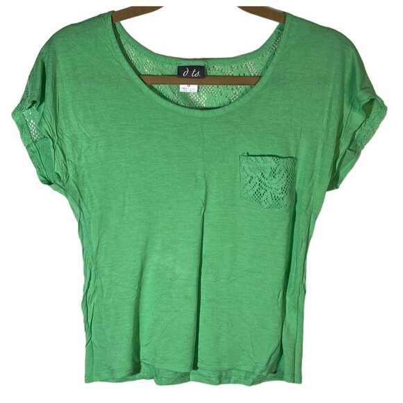 Dots short sleeve shirt lace pocket green polyester medium bust 18" READ - Picture 1 of 11